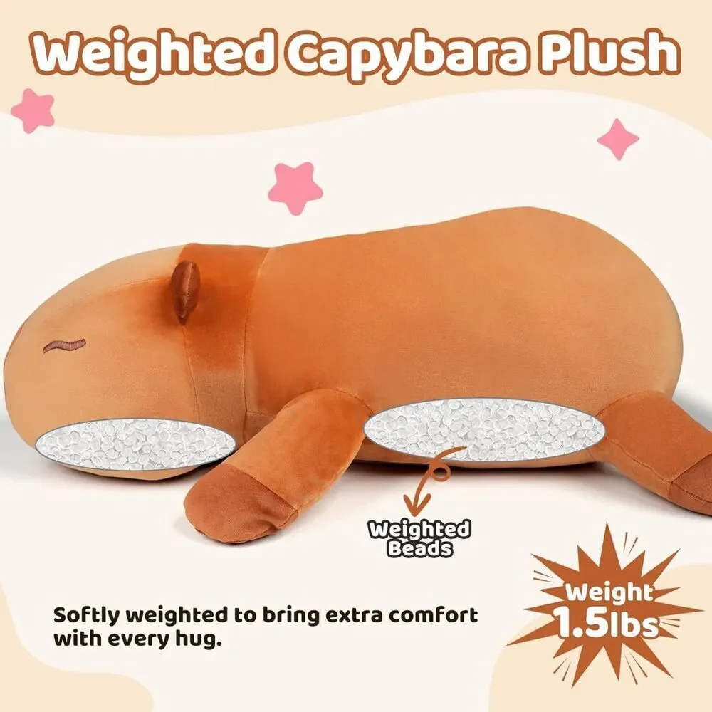 14in Cute Capybara Weighted Stuffed Animal with Beads Soft Sensory Plush Pillow